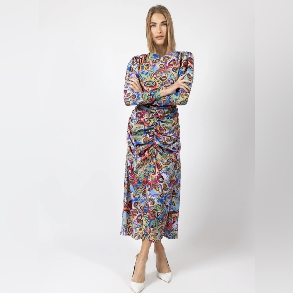 NEW Mina Rosso Miri Multicolor Ruched Dress XS